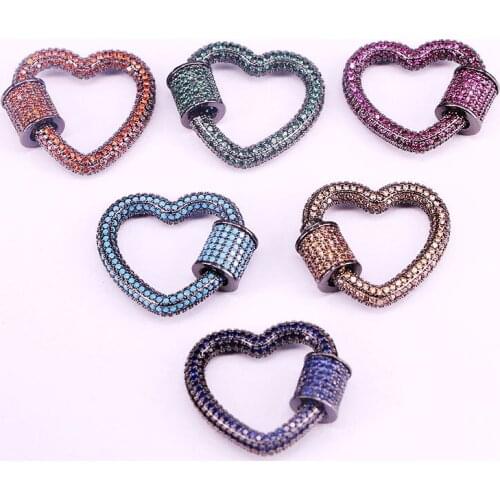 4PCS, CZ Micro Pave Heart Clasps, Connector Clasp, Jewelry Making