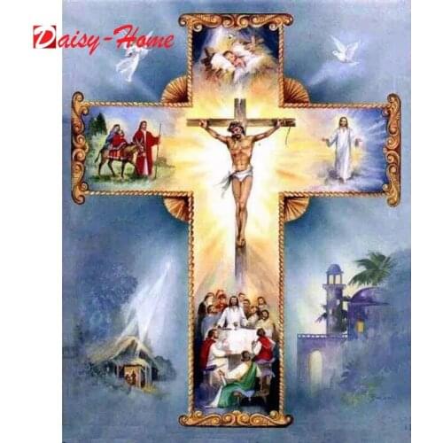 5D Diamond Painting Religious Cross Jesus Holy Light Mosaic Kit Photo Square Round Mural Handmade DIY Embroidery Gift Home