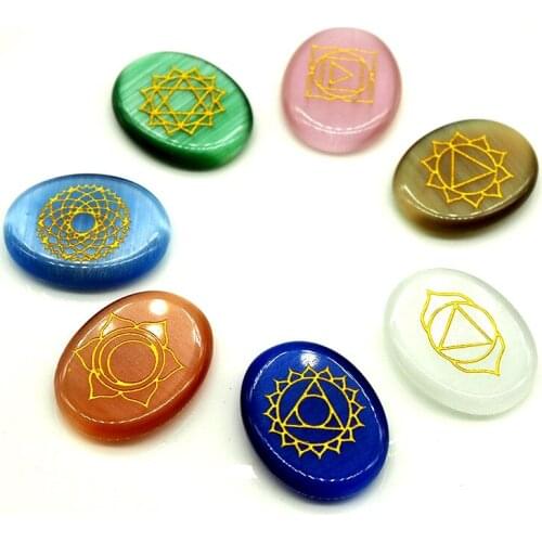 7pcs Chakra reiki Crystals Stones Natural Cat Eye Stone Beads Seven Chakras Energy Healing Stone Size 22x28mm