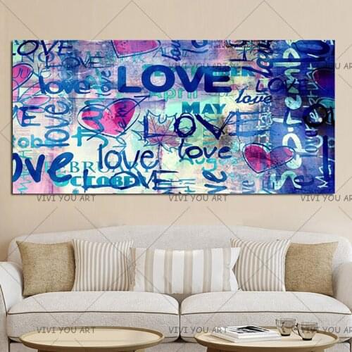 Art Graffiti Love Quotes Abstract Oil Painting on Canvas 100% Handmade Pop Art Wall Pictures For Living Room Cuadros