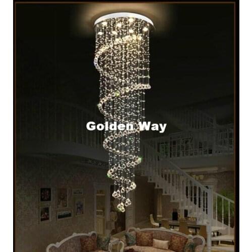 Free Shipping Long Spiral Crystal Ceiling Light Fixture lustre Crystal Light For Lobby, Staircase, Stairs, Foyer Crystal Lamp