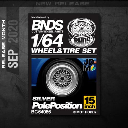 BNDS New 1/64 Meal Wheels Rubber Tires POLE POSITION Design Rims Replace Modified Parts JDM Style for Model Car Vehicle 4pcs Set