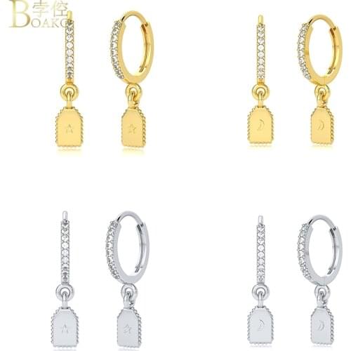 BOAKO Vintage 925 Sterling Silver Earrings For Women Pendiente Plata Crystal CZ Piercing Hoop Earring Design Luxury Jewelry Gift