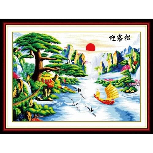 Guest-greeting pine cross stitch kit Chinese style 14ct 11ct count printed canvas stitching embroidery DIY handmade needlework