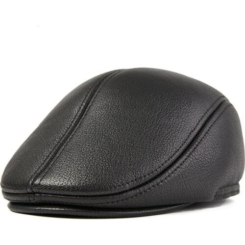 Fibonacci Goat Genuine Leather Newsboy Cap Multiple Sizes Middle Aged Old Age Vintage Flat Dad Hats Men Autumn Winter Beret Hat