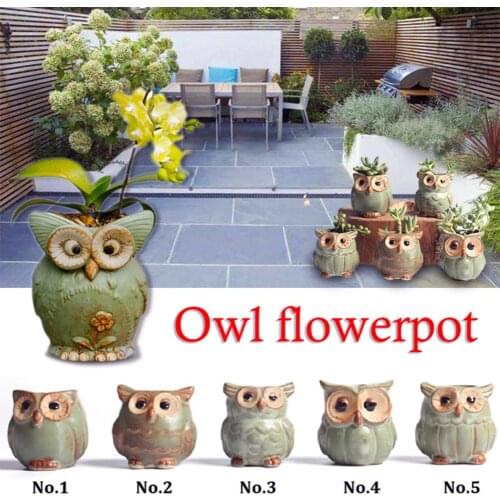 Ceramic Owl Shape Garden Flower Pot Desk Plant Pot With Hole Succulent Home Decoration Random Styles Potted Plants Birthday Gift