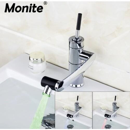 Monite Rotate Faucet Water LED Bathroom Faucet Kitchen Swivel Faucet Hot And Cold Mixer Taps basin Sink Faucet