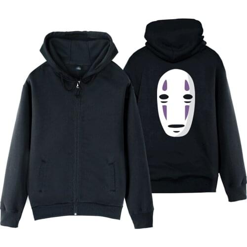 Man Boy Coat Full Zip Hoodie Fleece Jacket Faceless No face Man Spirited Away Mysterious Ghost White Mask Autumn Winter ZIIART