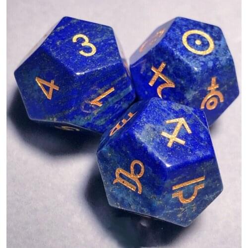 Natural Lapis Lazuli Constellation Astrology Symbol Dice Handmade Gemstone Divination Symbol Dice Zodiac Sign Dice Tarot Dice