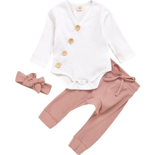 Baby Girls Clothes Kids Baby Boy Striped Romper Pants Headbands 3PCS Clothes Set Kids Child Summer Children Girl Clothing Set
