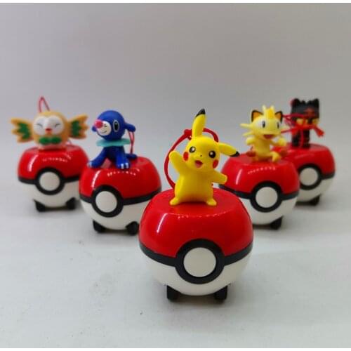 Genuine Pokemon Litten Rowlet Popplio Meowth Pikachu Pull Back Car Model Toys Action Figure Collections Kids Gifts Pokeball