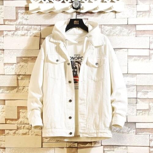 #2422Autumn Long Sleeve Loose Denim Jackets Coats Men Plus Size Single Breasted Jean Jacket Male Japan Style Red White Black Top