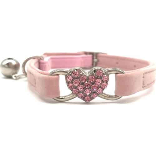 PU Cat Collar with Bell Heart Shaped Crystal Diamond Cats Collars Kitty Necklace Safety Kitten Neck Ring Puppy Leash Collar Hot