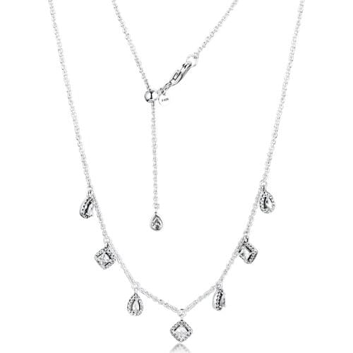 Genuine 925 Sterling Silver Chain Necklaces Dangling Geometric Shapes Necklace for Women Girls Party Gift Wholesale