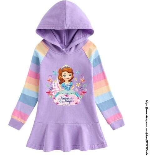 Disney Autumn 100%Cotton Baby Girls Cartoon Long Sleeves Dress Childrens Clothing Kids Princess Dresses Sofia Casual Clothes