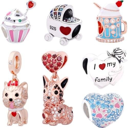 SHADOWHUNTERS Authentic 925 Sterling Silver Charms Colorful DIY Jewellery Beads Cat Dog Heart Cup Cake For Young Women Gifts