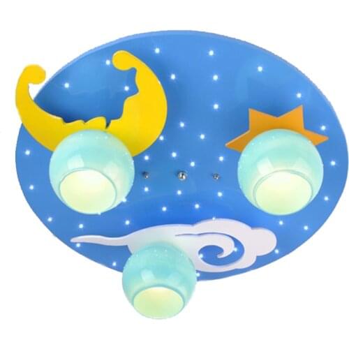 Cartoon Blue Star Moon Childrens Bedroom Ceiling Fixtures Modern Baby Room Ceiling Lamp Boy Girl Room Ceiling Light