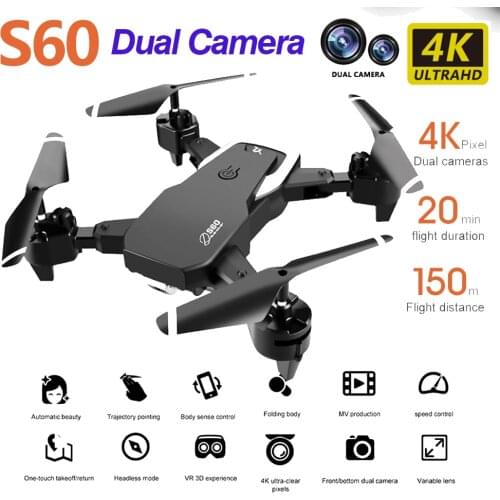 S60 Toy Drone Dual Camera Wide Angle Camera Wifi Fpv Foldable Height Keep Quadcopter With 4k Camera New Arrival Long Range Drone