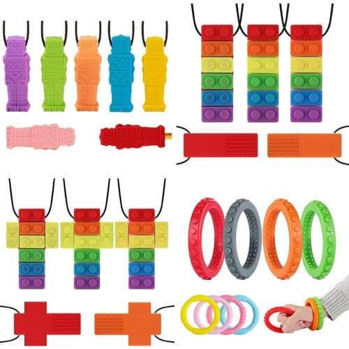 Sensory Chew Necklace Pack Silicone Chew Pendant Training and Development Toys Chew Necklace for Teething Babies Autism Anxiety