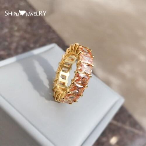 Shipei Classic 100% 925 Sterling Silver Champagne Morganite Gemstone Wedding Band Luxury Women Rings Fine Jewelry Wholesale