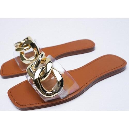 Flat Shoes Female Transparent Slippers Slides Low Slipers Women Square Toe Rivet Fashion 2021 Beach Luxury Summer Fabric Scandal