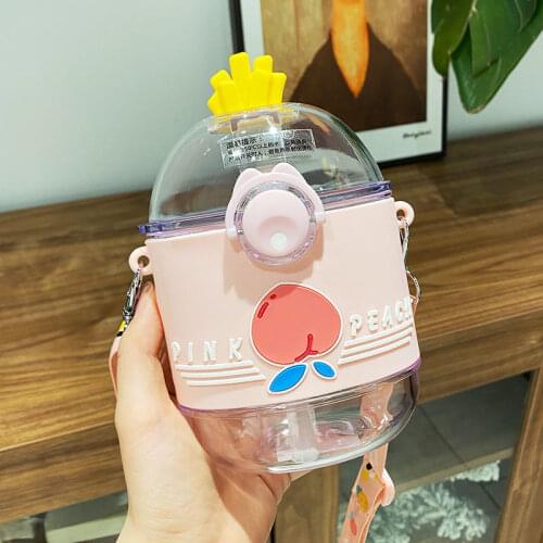 Cute French Fries Water Bottle With Straw Creative Tritan Plastic Water Bottles Portable Kids Water Kettle With Strap No BPA