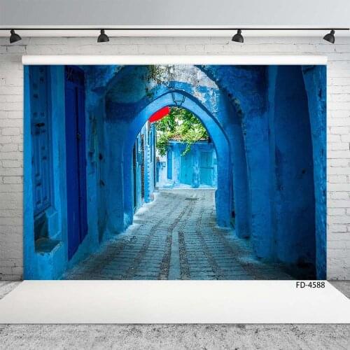 Blue Arch Wall Street Photography Backgrounds Vinyl Cloth Backdrop for Wedding Children Baby Portrait Photoshoot Photo Studio
