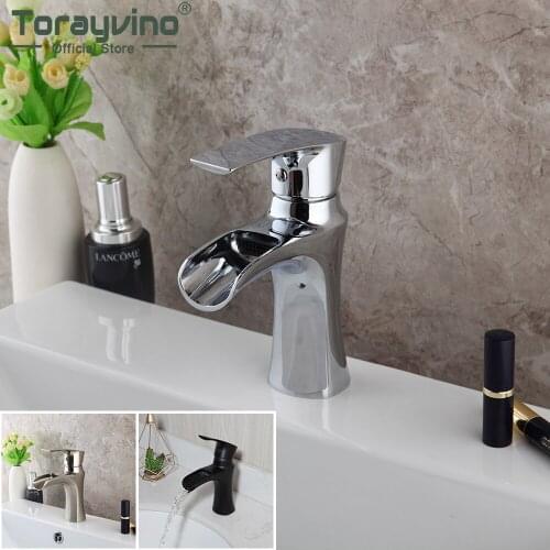 Torayvino Waterfall Basin Bathroom Faucet 3 Color Brass Deck Mounted Washbasin Single Handle Faucet Hot And Cold Mixer Water Tap