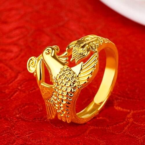 Exquisite Wedding Ring for Lovers Bride Groom Engagement Anniversary Jewelry Delicate Dragon Phoenix Rings Gifts Male Female