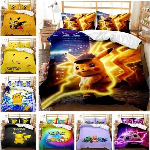 TAKARA TOMY Pokemon Pikachu three-piece 3D digital two-piece bedding comforter bedding sets cute bed sheets comforter bedding