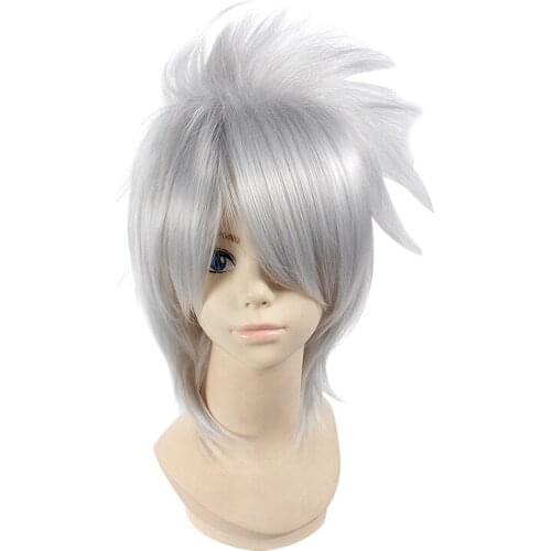 Kakashi Silver White Short Shaggy Layered Cosplay Anime Wig Only + Wig Cap