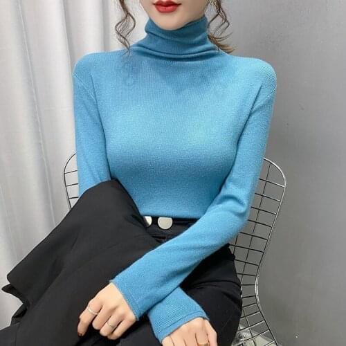 Knitted Bottom Tops 2021 New Autumn Winter Long Sleeve Pullover Sweaters Turtleneck Slim Womens Pullover Knitwear Jumper