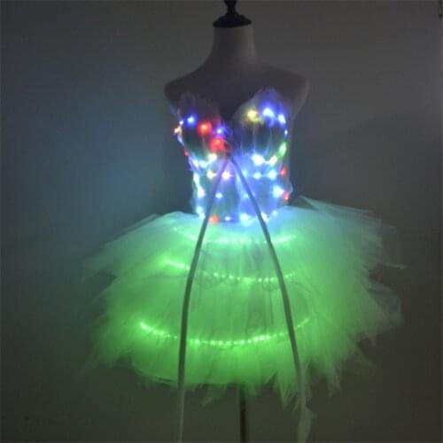 P37 Party dance led costumes luminous colorful light skirt evening dress wedding singer perform RGB light skirt rave tutu dress
