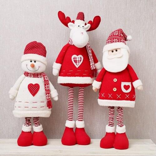 Big Size Christmas Dolls Retractable Santa Claus Snowman Elk Toys Xmas Figurines New year Gift for Kid Red Xmas Tree Ornament
