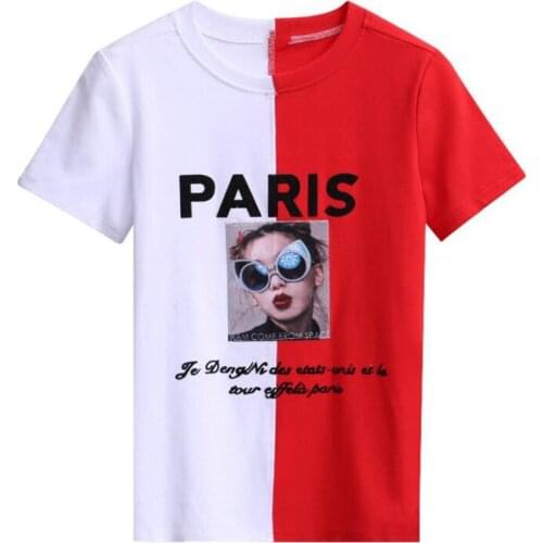 Women Ladies Summer Cotton T shirt Short Sleeve Round Neck Paris Letter Printed Casual Shirt Tops