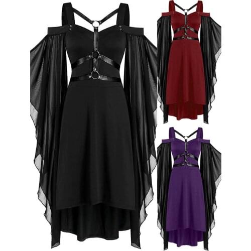 Ladies Halloween Cosplay Costumes Middle Ages Gothic Petal Sleeve Splicing Steampunk Style Sling Dresses Fashion Sexy Clothing