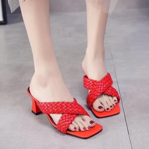 Woman Mules Ladies Party Slides Women Fashion Plaid Pumps Womens Slippers Female Outdoor High Heels PU Leather Plus Size 44