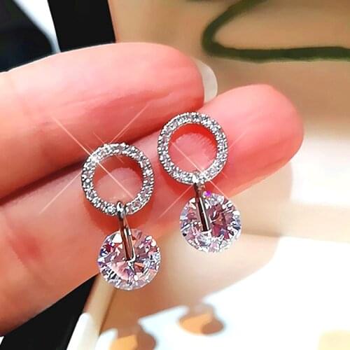 Huitan Fashion Womens Drop Earrings 2021 Trend Jewelry Round Cubic Zirconia Stylish Versatile Female Jewelry Statement Earrings