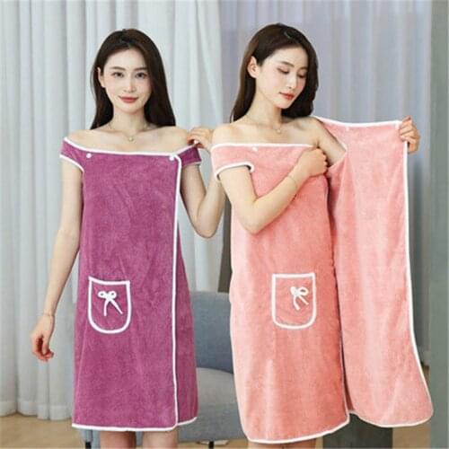 Women Sling Bath Dress 2021 New Female Large size 45-80 KG Can Wear Bath Towels Ladies Cotton Soft Super Absorbent Bath Dresses