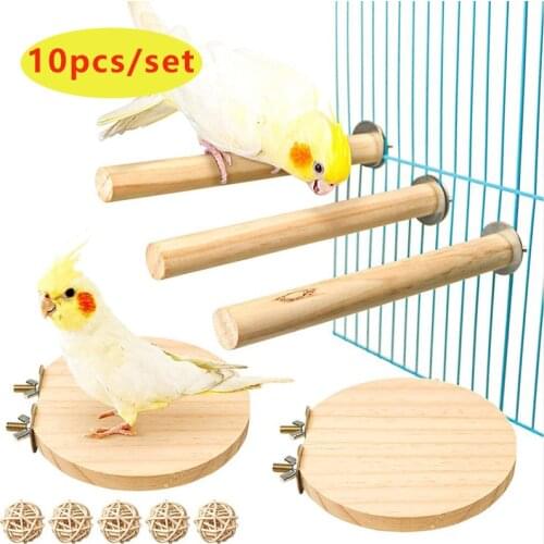 10pcs/Set Pet Bird Chew Toys Parrot Perches Stand Platform Cage Toy Paw Grinding Toys for Parrot Bites Parakeet Bird Product