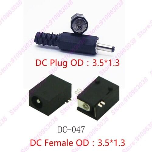 20PCS DC Connector 3.5mm x 1.3mm Charging Socket Female & Male DC Power Jack SMD PCB Mounting DC-047