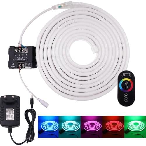 12V RGB Neon Light Ribbon Tape Flexible Neon Strip 5050 RGB Neon Rope Lights + RGB Controller + 12V EU/UK/US/AU Power Supply