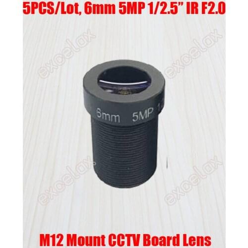 5PCS/Lot 5MP 1/2.5" 6mm F2.0 Fixed Iris IR MTV M12 Mount CCTV Board Lens for 1080P 2MP 3MP 4MP 5 Megapixel Analog IP Camera