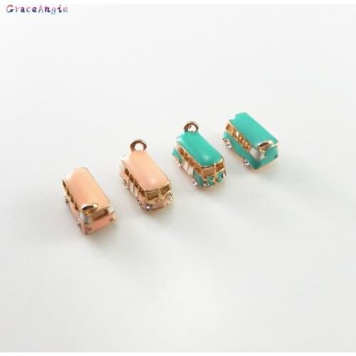 GraceAngie 6PCS Zinc Alloy Enamel DIY Charms Necklace Bracelet School Bus Style Pendant Decorate Jewelry DIY Findings Accessory