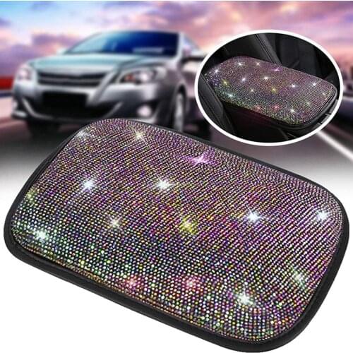 Bling Car Center Console Cover Luster Crystal Arm Rest Padding Protective Case Diamond for Women