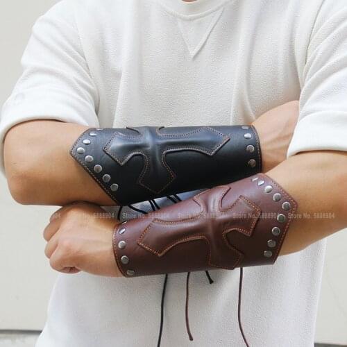 European Medieval Steam Punk Gothic Retro Knight Bracers Rock Vintage Fashion PU Leather Warrior Soldier Wristband Handguard