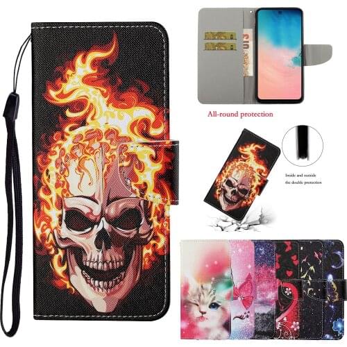Magnetic Leather Flip Phone Case For Samsung Galaxy S10E S10 E Flame Skull Cute Cat Flower Wallet Card Holder Stand Book Cover