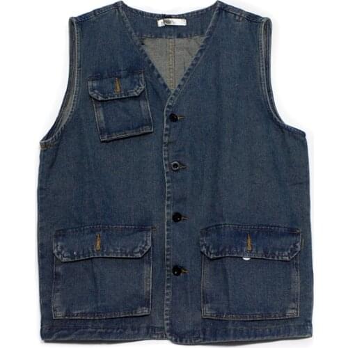 Retro Denim Vest Men And Women Harajuku Casual Denim Jacket Loose BF Style Street Vest Tooling Pocket Unisex Minimalist Vest