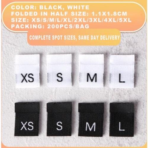 Spot high-density cut in half letter clothing woven cloth number size label wholesale XS S M L XL 2XL 3XL 4XL 5XL 200pcs/lot