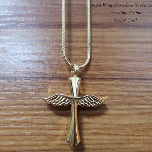 IJD9654 Wholesale Cheap Price Stainless Steel Cremation Jewelry for Ashes,Angel Wing Cross Keepsake Memorial Urn Necklace